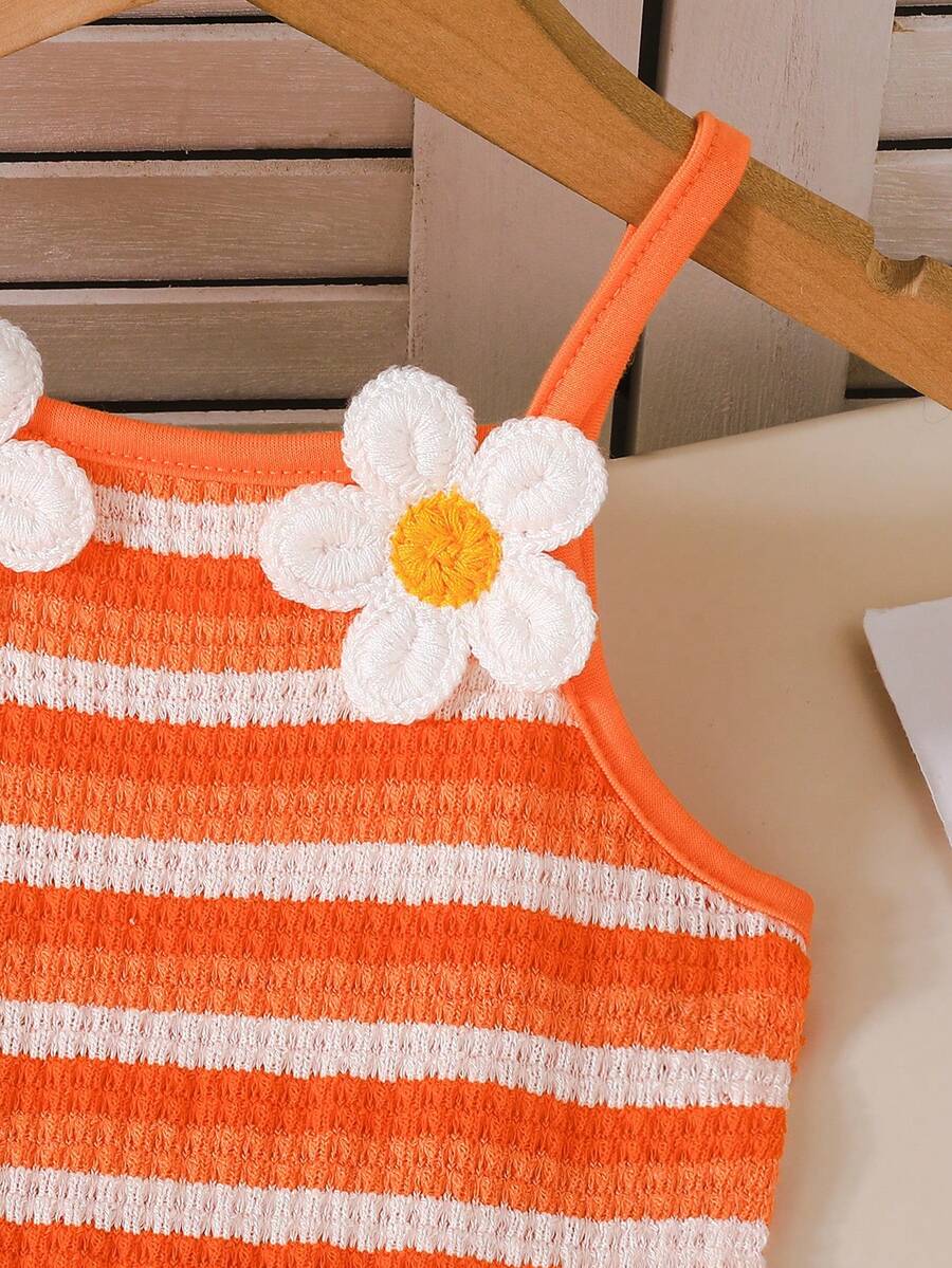 Kids Sleeveless Stripe Sundress With Embroidered Flower And Mini Purse