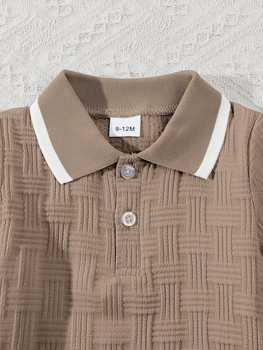 Stylish Baby Boy Solid Color Jacquard Top and Matching Shorts Summer Set