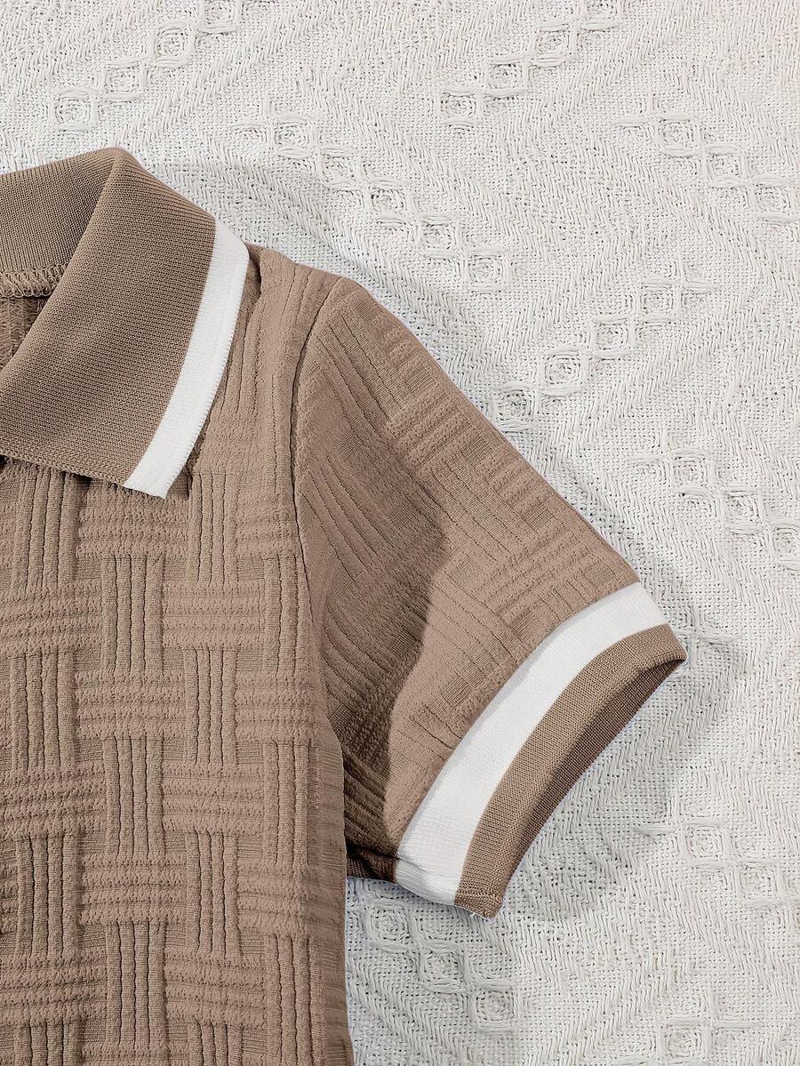 Stylish Baby Boy Solid Color Jacquard Top and Matching Shorts Summer Set