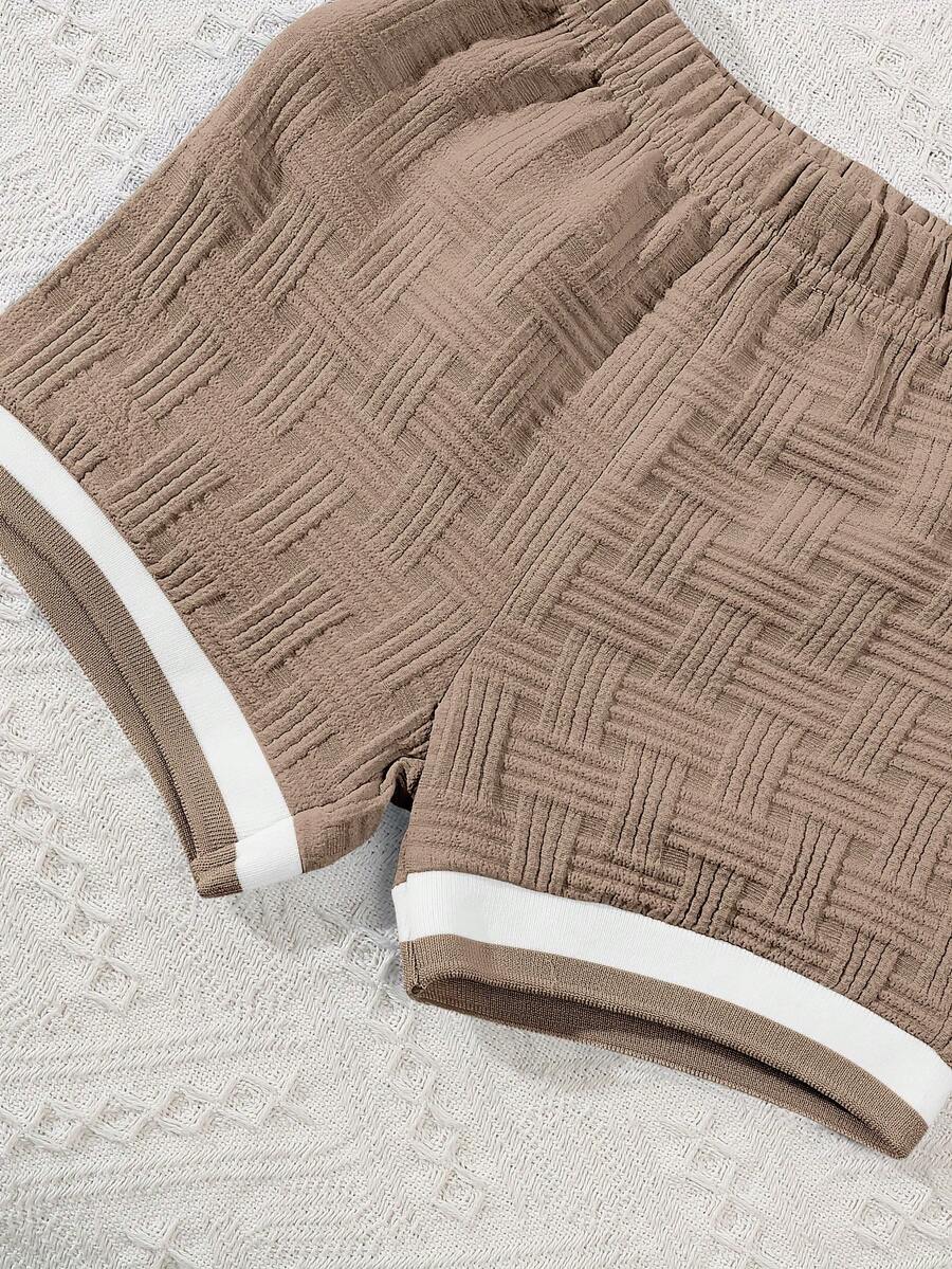 Stylish Baby Boy Solid Color Jacquard Top and Matching Shorts Summer Set
