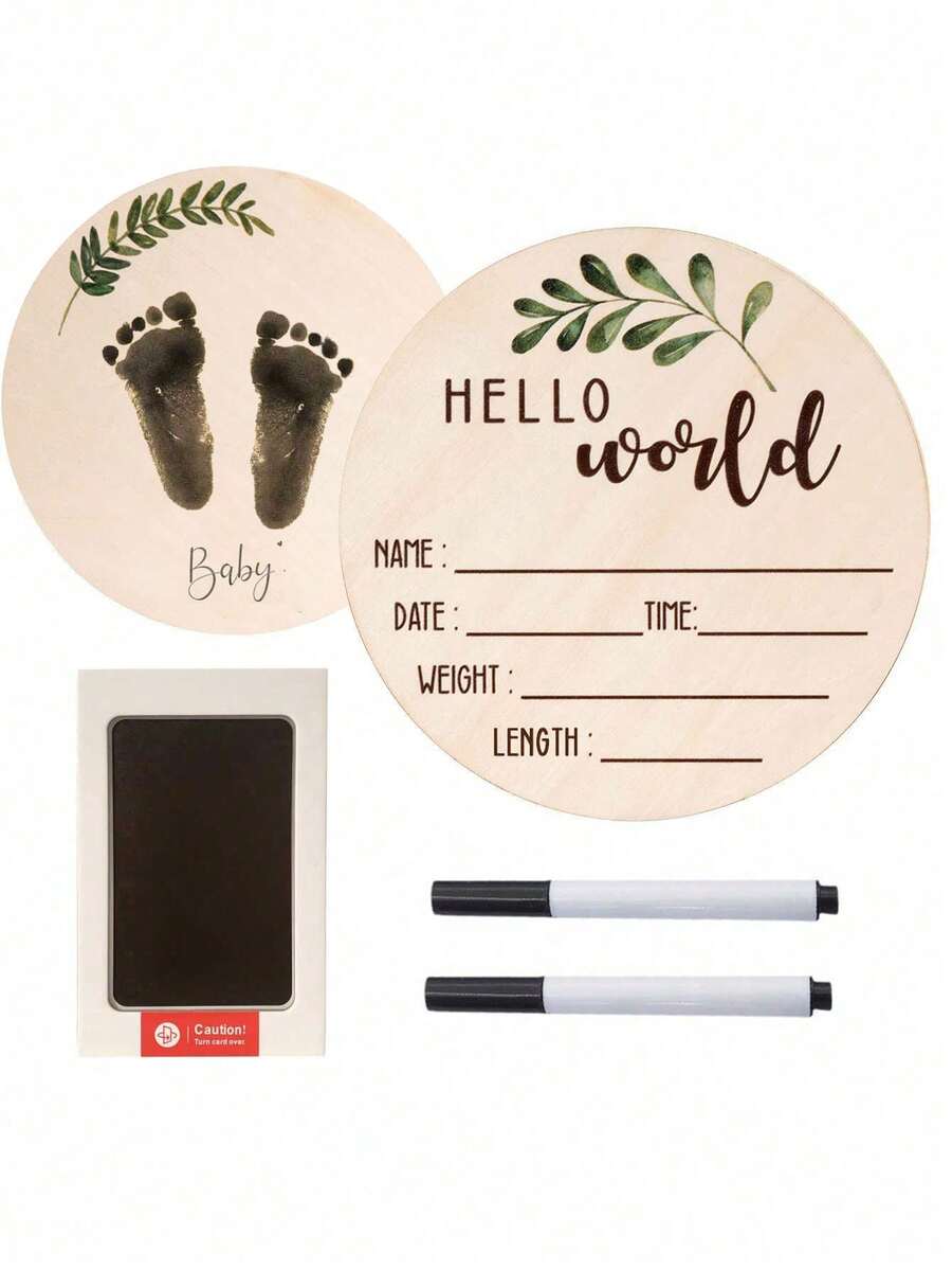 3pcs Baby Birth Announcement Wooden Name Sign Set Newborn Milestone Plaque Hospital Photo Prop Handprint Footprint Keepsake