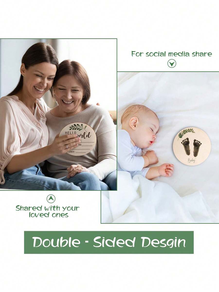 3pcs Baby Birth Announcement Wooden Name Sign Set Newborn Milestone Plaque Hospital Photo Prop Handprint Footprint Keepsake