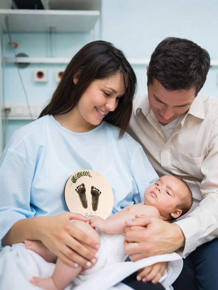 3pcs Baby Birth Announcement Wooden Name Sign Set Newborn Milestone Plaque Hospital Photo Prop Handprint Footprint Keepsake