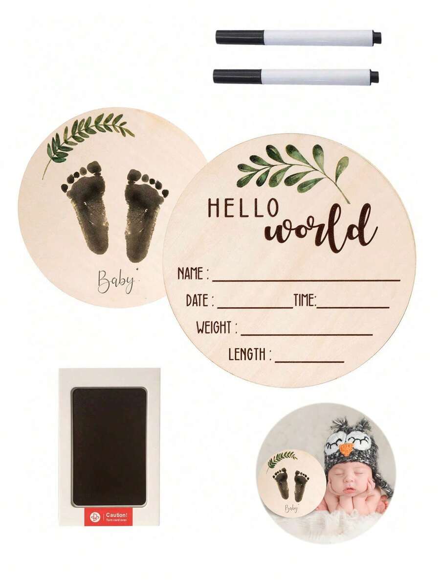 3pcs Baby Birth Announcement Wooden Name Sign Set Newborn Milestone Plaque Hospital Photo Prop Handprint Footprint Keepsake