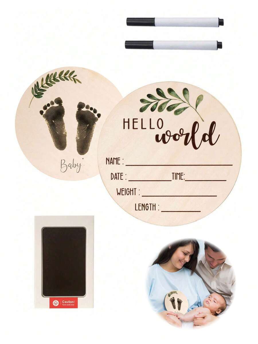 3pcs Baby Birth Announcement Wooden Name Sign Set Newborn Milestone Plaque Hospital Photo Prop Handprint Footprint Keepsake