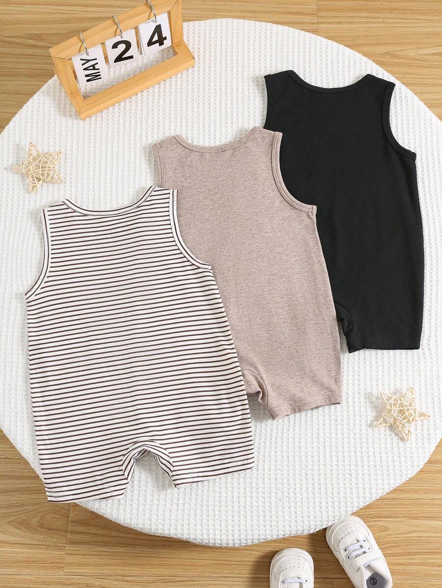 Unisex Baby Solid Color Soft Knit Sleeveless Romper 3 Piece Outfit Set