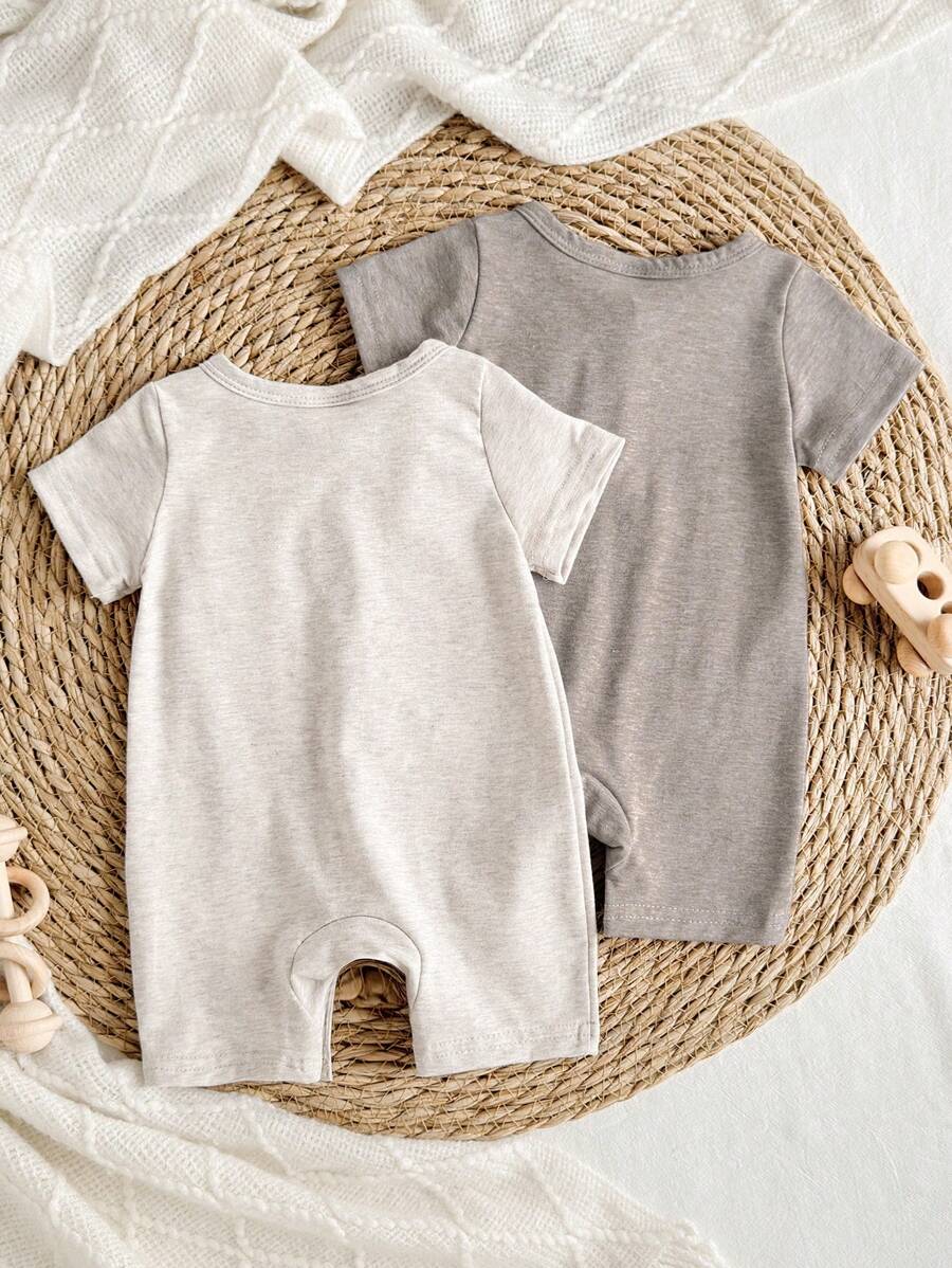 Unisex Baby 2pcs Solid Color Romper Set - Neutral Shortall for Boys and Girls