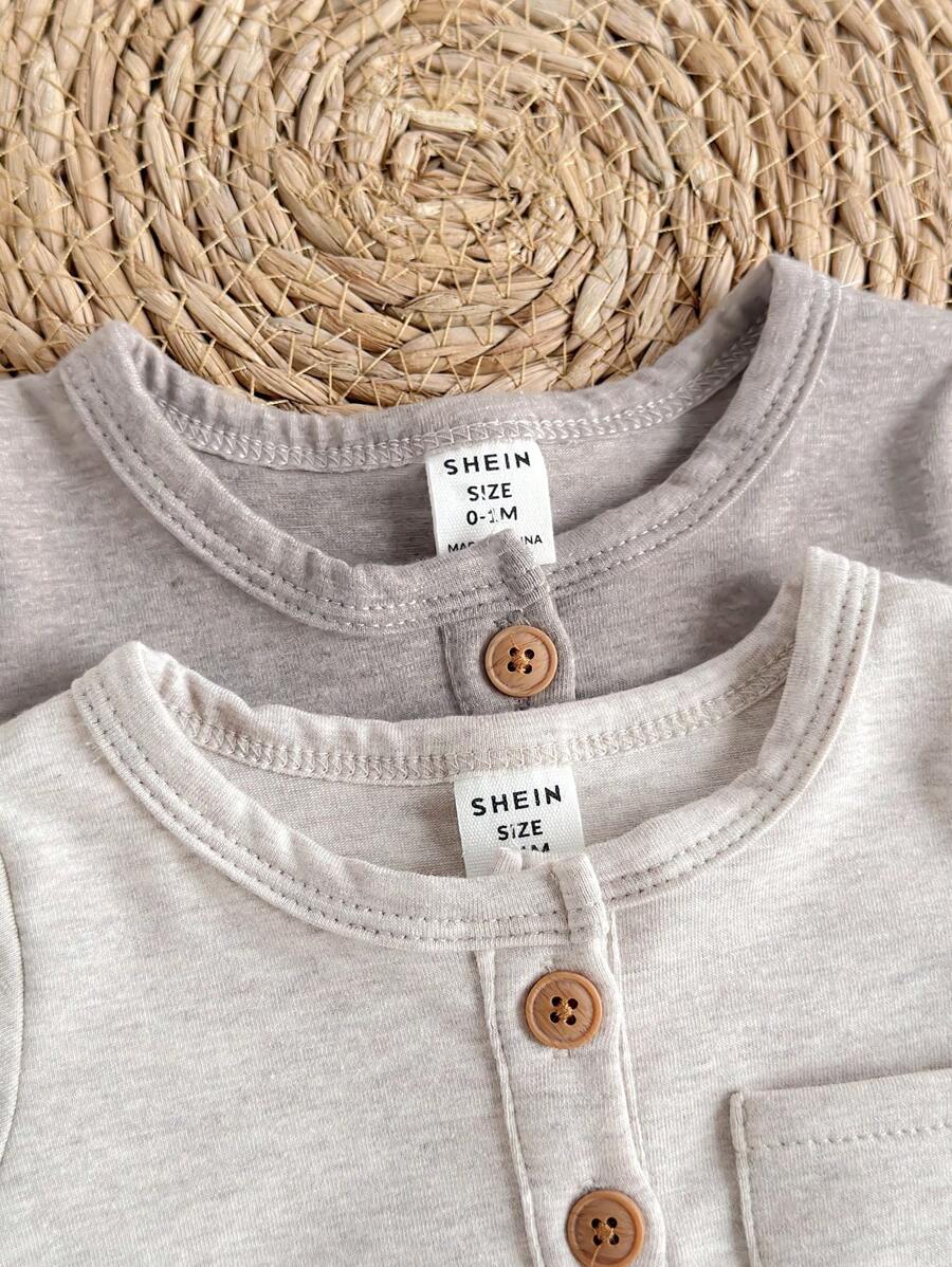 Unisex Baby 2pcs Solid Color Romper Set - Neutral Shortall for Boys and Girls