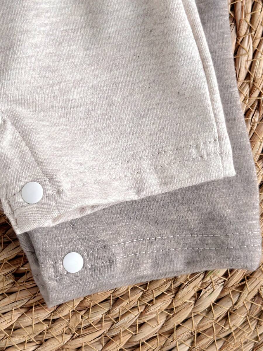 Unisex Baby 2pcs Solid Color Romper Set - Neutral Shortall for Boys and Girls