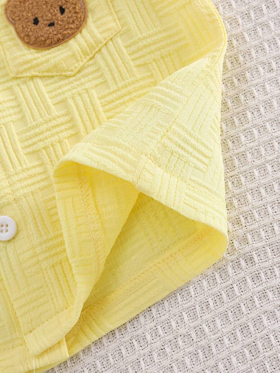 2-Piece Baby Boy Textured Bear Embroidery Shirt and Shorts Set