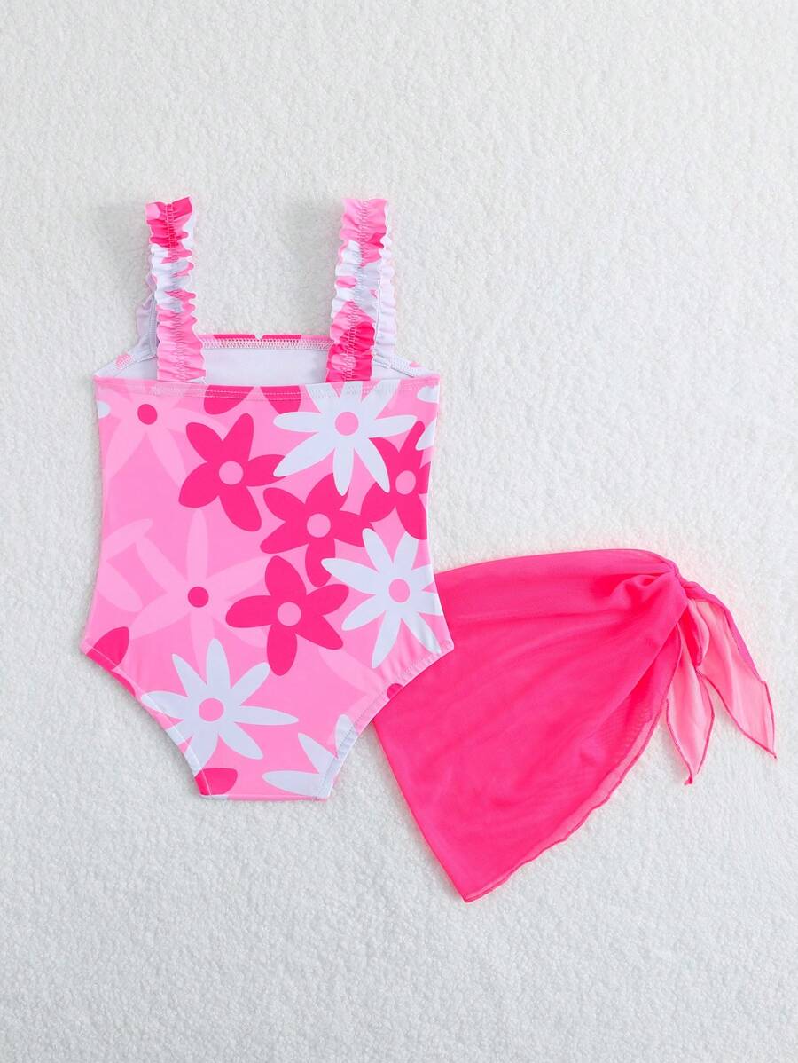 Baby Girls Floral Swimsuit And Coverup Skirt Set Tropical Beach Vacation Swimwear