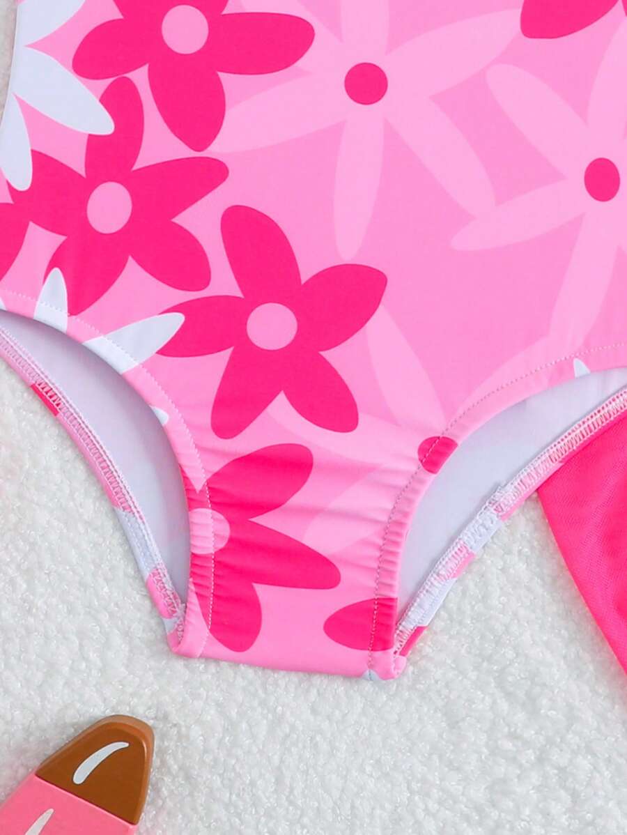 Baby Girls Floral Swimsuit And Coverup Skirt Set Tropical Beach Vacation Swimwear