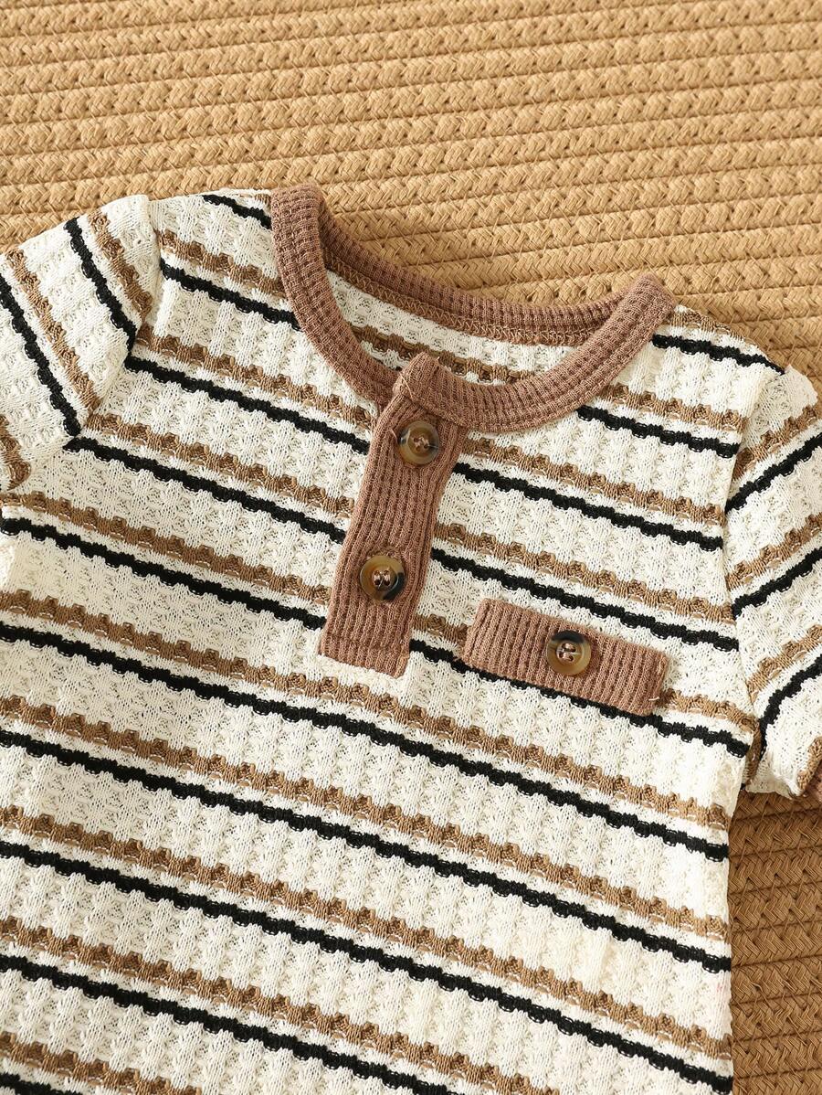 Stripe Knit Bodysuit and Elastic Waist Shorts Set for Cute Spring and Summer Wear