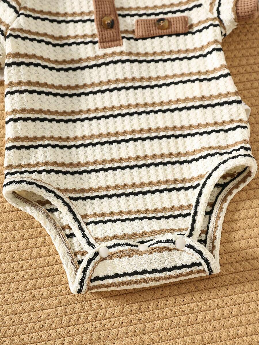 Stripe Knit Bodysuit and Elastic Waist Shorts Set for Cute Spring and Summer Wear