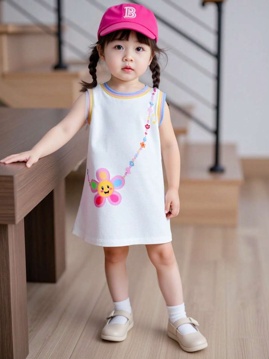 Little Girls Sleeveless Round Neck Dress Minimalist Summer Casual Outfit