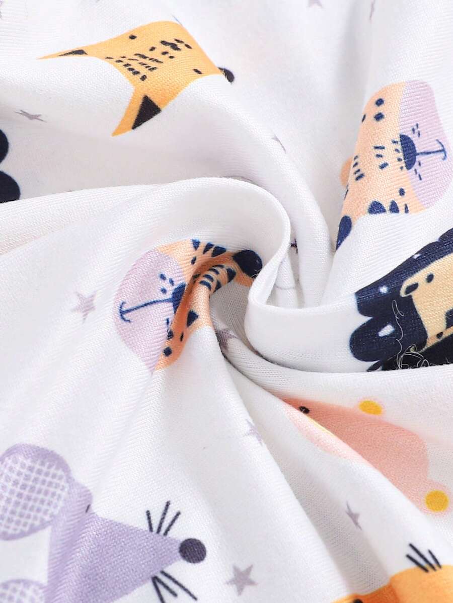 3PCS Baby Striped Animal Print Jumpsuit Set with Hat, Mittens and Bib