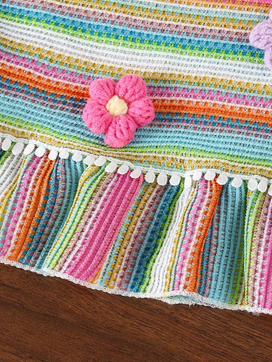 Two Piece Summer Clothing Set For Kids Girls Floral Knit Top And Shorts