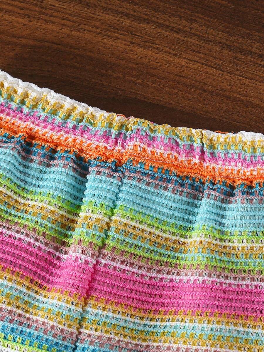 Two Piece Summer Clothing Set For Kids Girls Floral Knit Top And Shorts