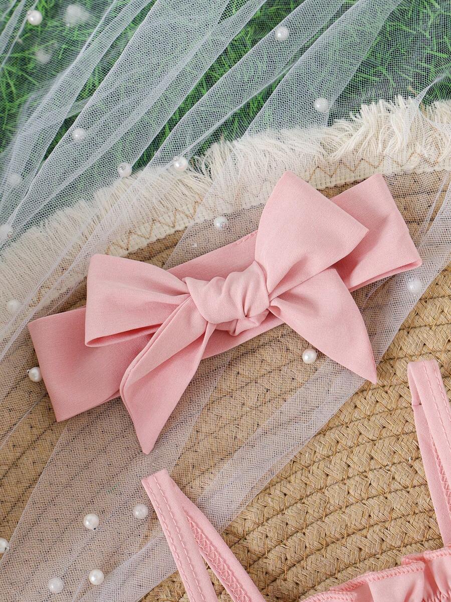 Baby Girls Strawberry Mesh Patchwork Romper with Headband for Summer Outdoor Wear