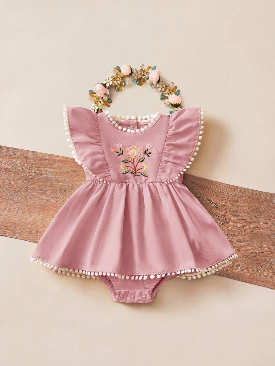 Baby Floral Print Ruffle Sleeveless Romper Dress for Spring Daily Wear