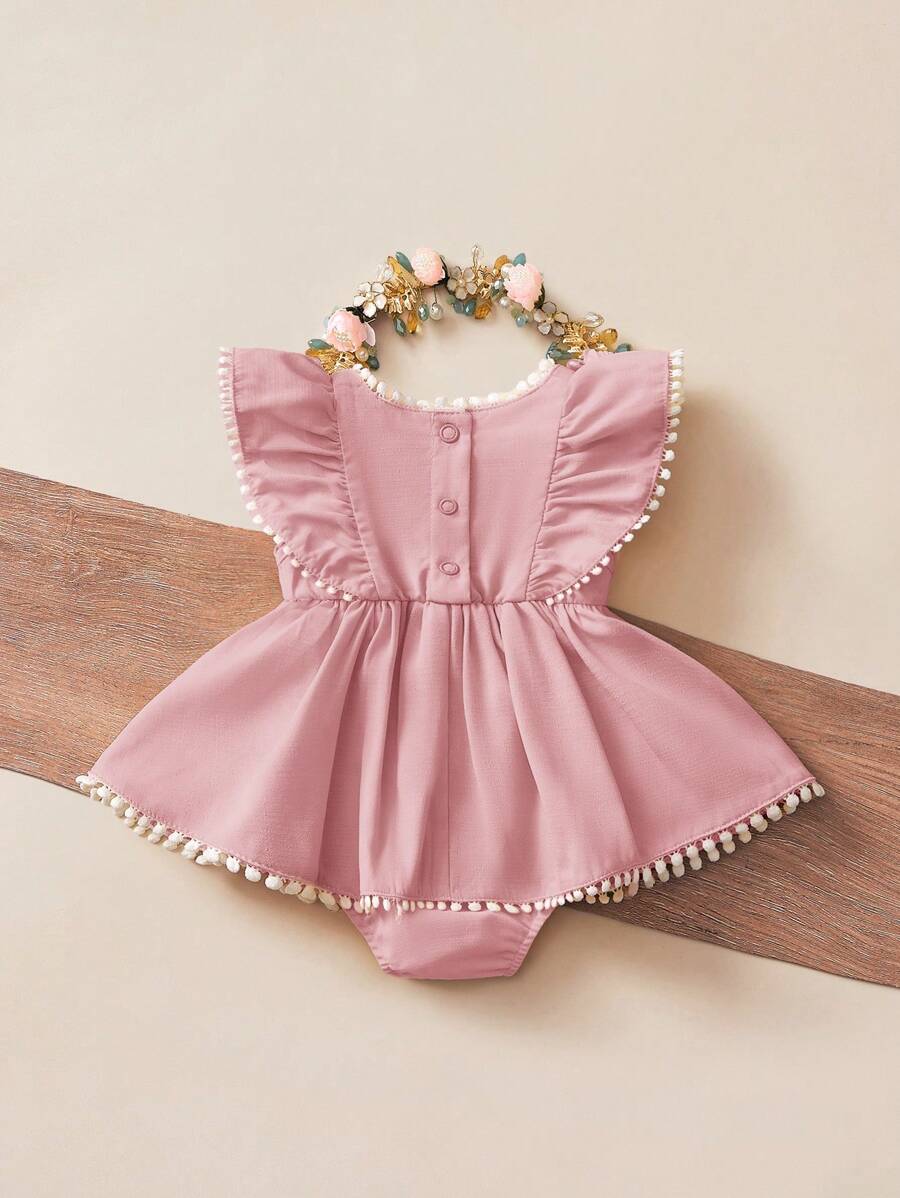 Embroidered Bow Decor Baby Girl Ruffle Sleeve Bodysuit for Everyday Wear