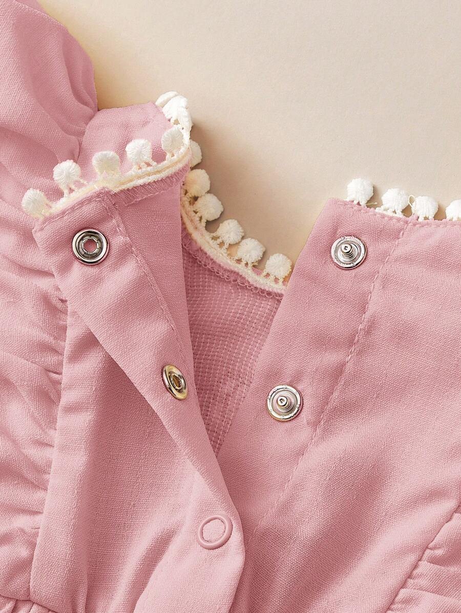 Embroidered Bow Decor Baby Girl Ruffle Sleeve Bodysuit for Everyday Wear