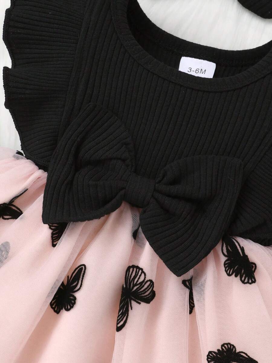 Toddler Girls Embroidered Mesh Dress And Headband Set Cute Vacation Party Outfit