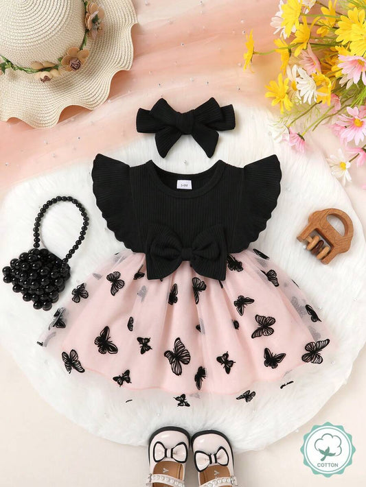 Toddler Girls Embroidered Mesh Dress And Headband Set Cute Vacation Party Outfit