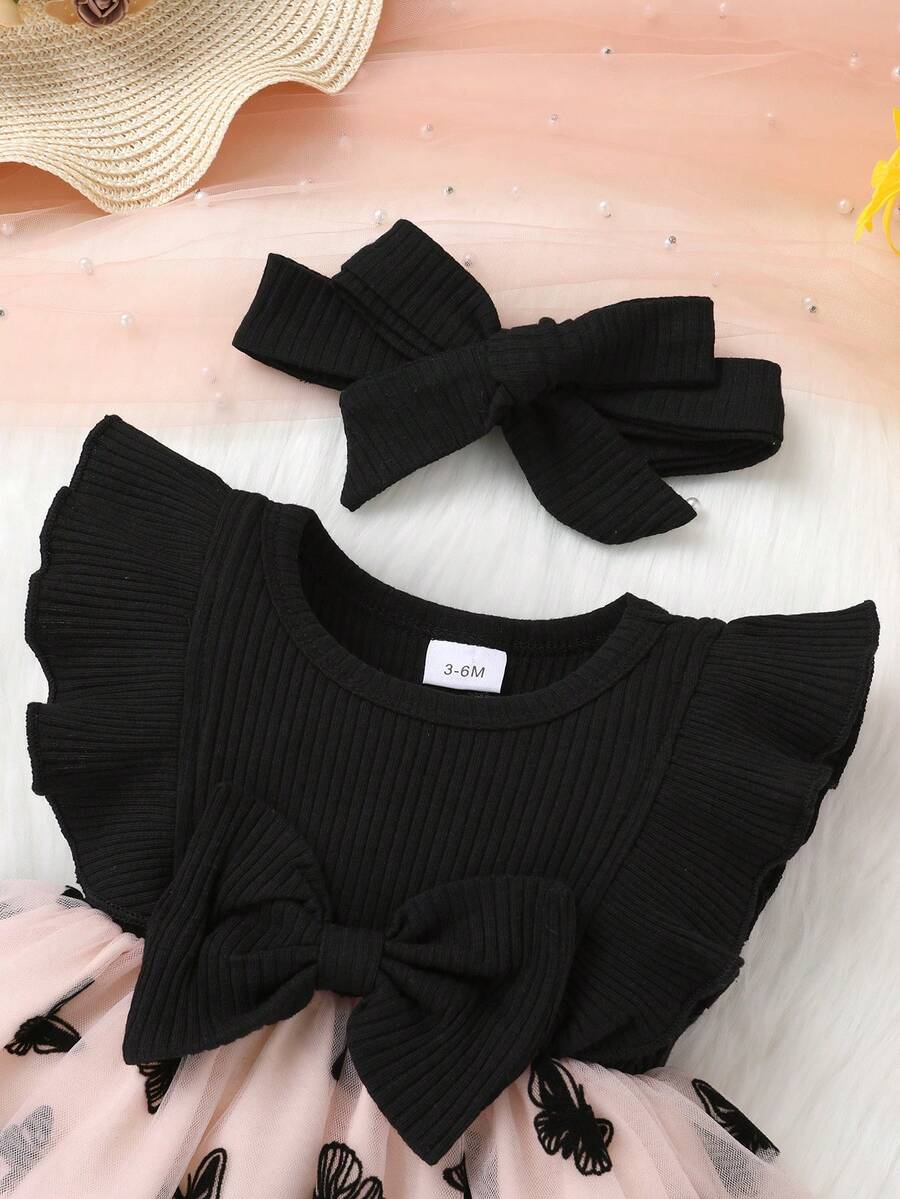 Toddler Girls Embroidered Mesh Dress And Headband Set Cute Vacation Party Outfit