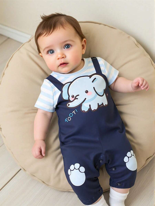 Baby Elephant Print Suspender Jumpsuit for Daily Wear and Cute Summer Photoshoots