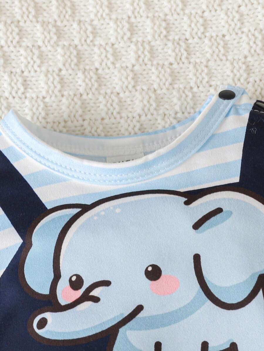 Baby Elephant Print Suspender Jumpsuit for Daily Wear and Cute Summer Photoshoots