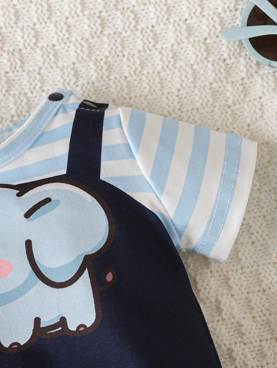 Baby Elephant Print Suspender Jumpsuit for Daily Wear and Cute Summer Photoshoots