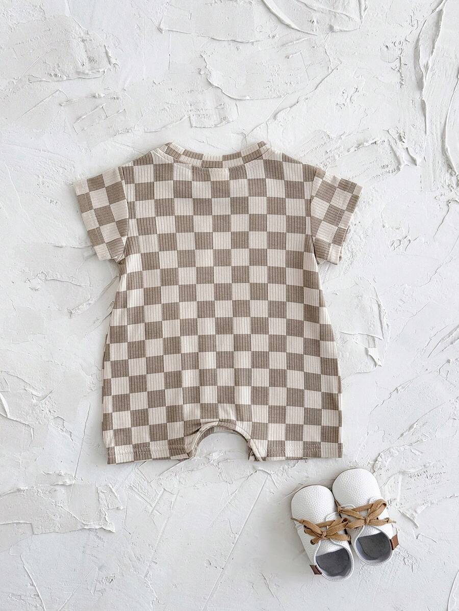 Summer Baby Boys And Girls One Piece Outfit Checkerboard Style