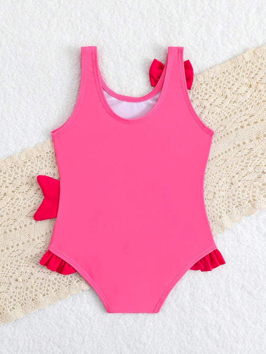 Baby Girls Bow Decor One Piece Swimsuit Cute Beach Vacation Swimwear