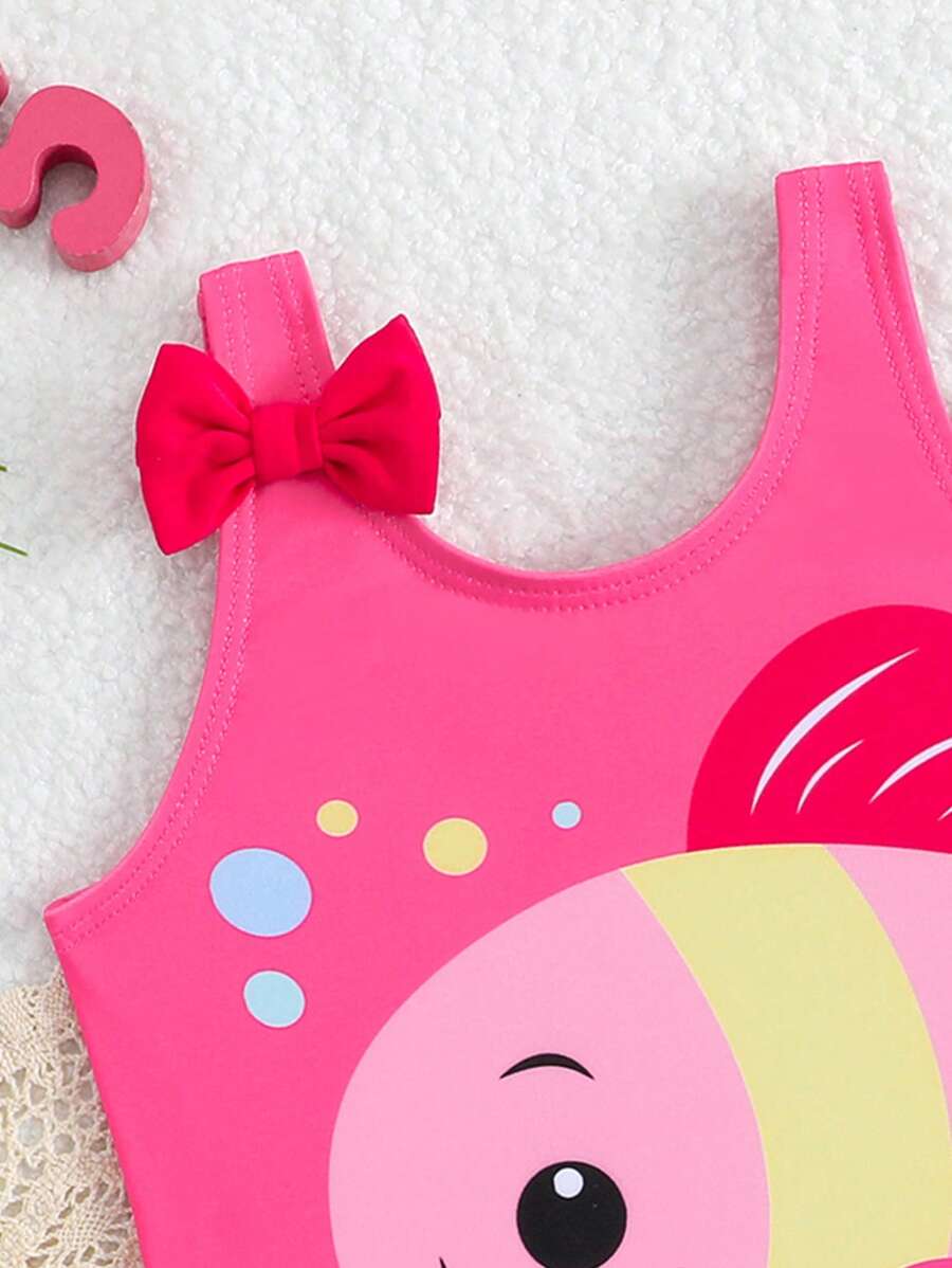 Baby Girls Bow Decor One Piece Swimsuit Cute Beach Vacation Swimwear