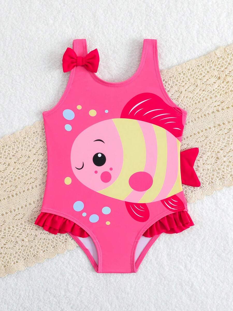 Baby Girls Bow Decor One Piece Swimsuit Cute Beach Vacation Swimwear
