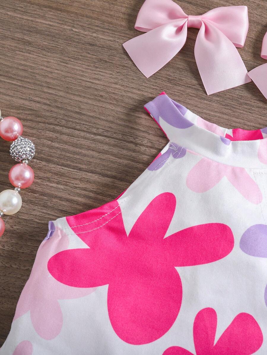 Tropical Vacation Sleeveless Top and Flared Pants 2-Piece Set for Toddler Girls