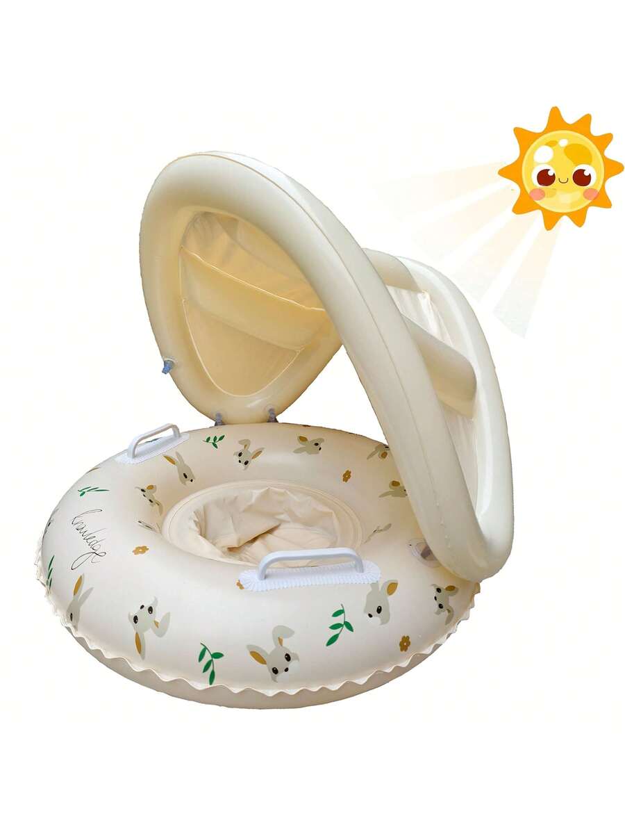 Baby Pool Float with Removable Sun Canopy Toddler Swim Float Seat with Handles for Summer Water Play