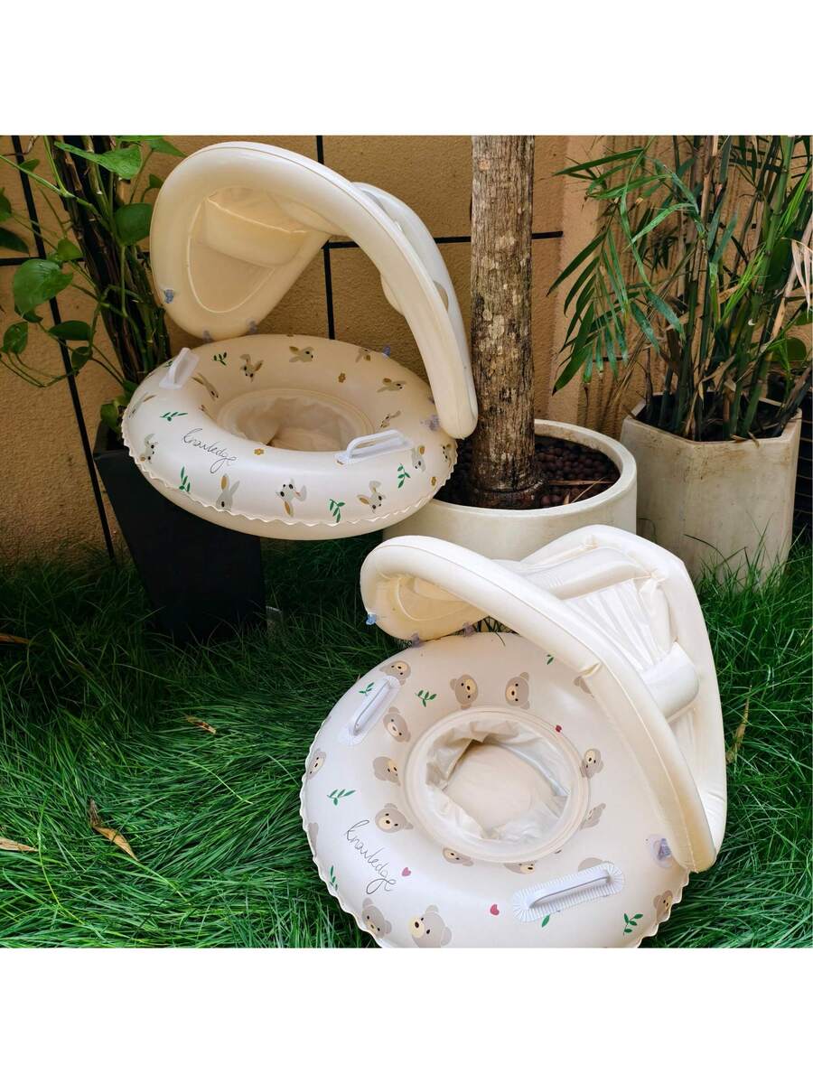 Baby Pool Float with Removable Sun Canopy Toddler Swim Float Seat with Handles for Summer Water Play