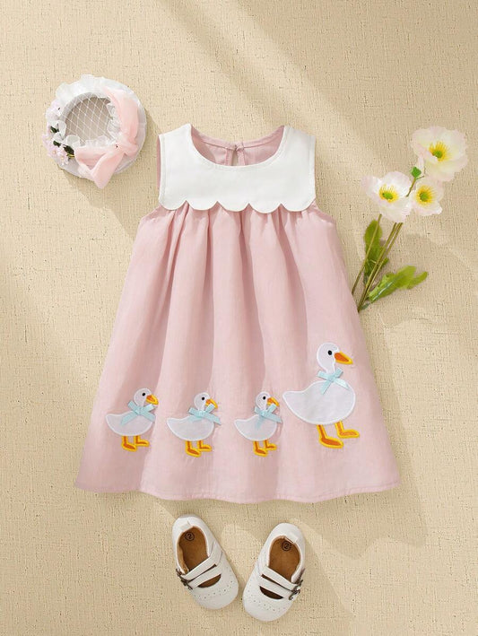 Sleeveless Long Dress with Embroidered Cartoon Duck for Toddler Girls