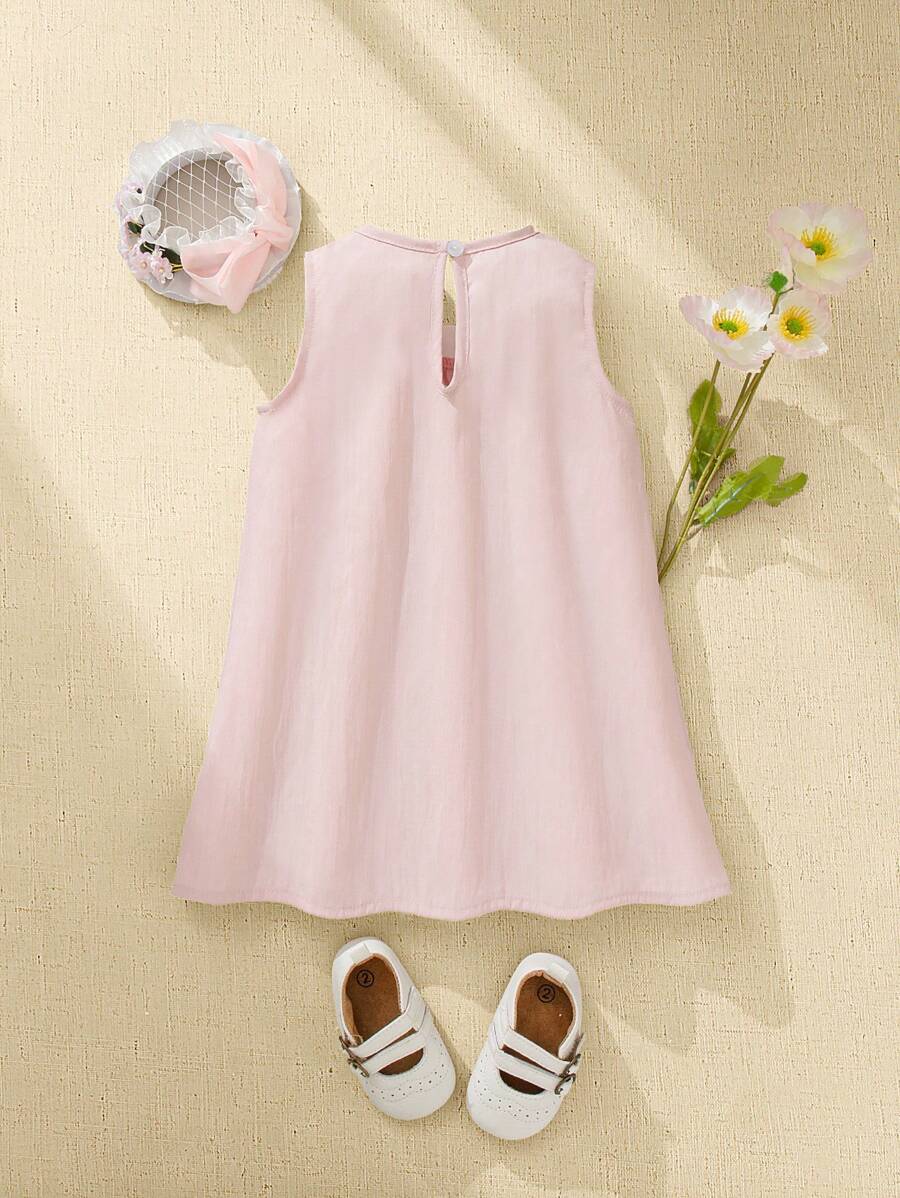 Sleeveless Long Dress with Embroidered Cartoon Duck for Toddler Girls