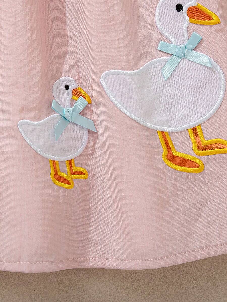 Sleeveless Long Dress with Embroidered Cartoon Duck for Toddler Girls