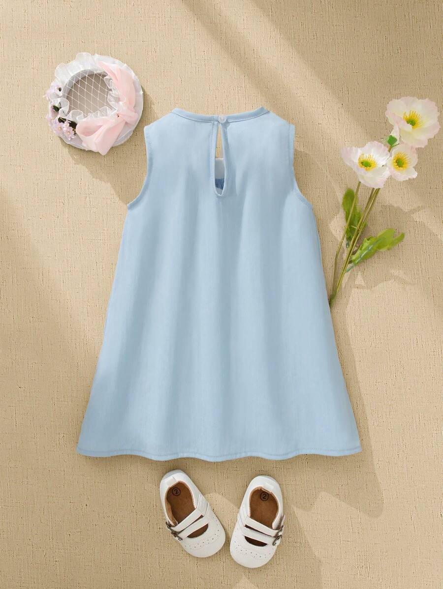 Sleeveless Long Dress with Embroidered Cartoon Duck for Toddler Girls