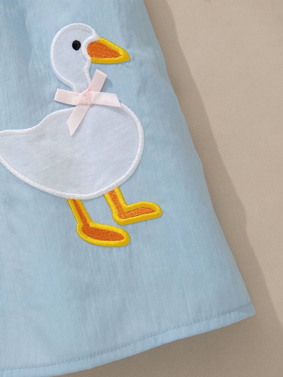 Sleeveless Long Dress with Embroidered Cartoon Duck for Toddler Girls