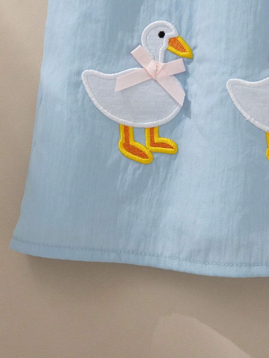 Sleeveless Long Dress with Embroidered Cartoon Duck for Toddler Girls
