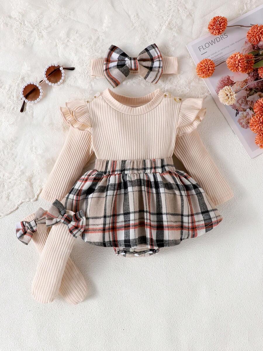 Baby Ribbed Patchwork Long Sleeve Romper for Spring and Autumn Daily Wear