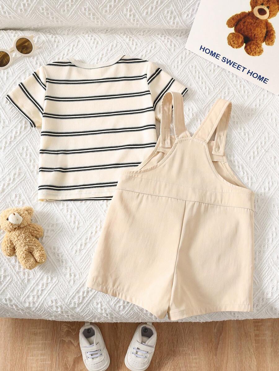 2-Piece Toddler Boy Outfit: Black Graphic T-Shirt and Camo Bib Shorts