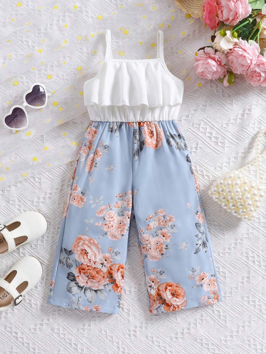 Baby Girl Floral Print Summer Jumpsuit Casual Sleeveless Outfit
