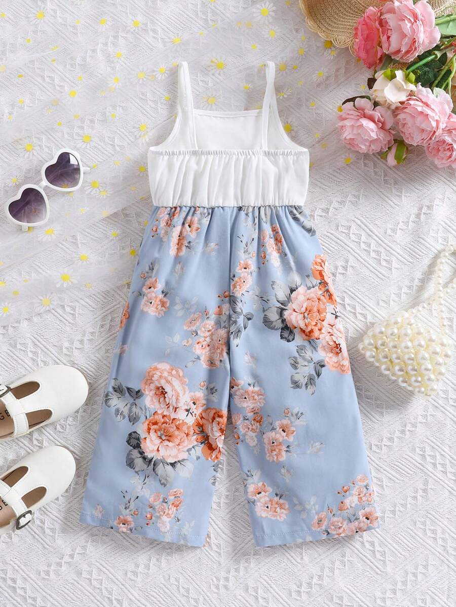 Baby Girl Floral Print Summer Jumpsuit Casual Sleeveless Outfit