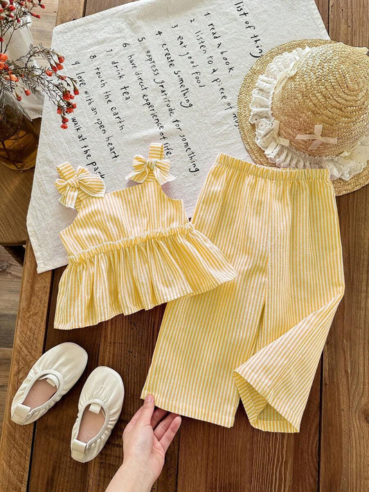 Fashion Striped Camisole Set For Baby Girls Casual Everyday Summer Clothing